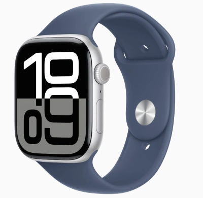 Apple Watch Series 10 GPS 46mm Silver Aluminum Case with Sport Band Denim (Спортивный ремешок синего цвета) (S/M, 140–190 mm) MWWL3