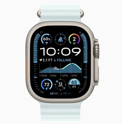 Apple Watch Ultra 2 (2024) GPS + Cellular 49mm Natural Titanium Case with Ice Blue Ocean Band (Корпус из титана, ремешок Ocean цвета Ледяной Голубой)