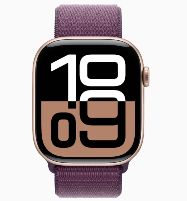 Apple Watch Series 10 GPS 42mm Rose Gold Aluminum Case with Sport Loop Plum MWWK3