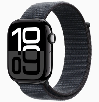 Apple Watch Series 10 GPS 46mm Jet Black Aluminum Case with Sport Loop Ink MWWR3