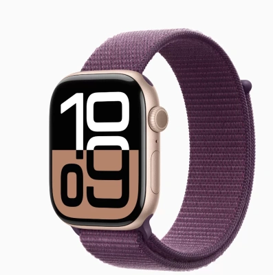 Apple Watch Series 10 GPS 42mm Rose Gold Aluminum Case with Sport Loop Plum MWWK3